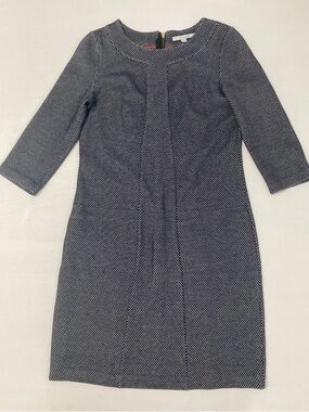 Boden Riva Jacquard Blue Jasmine Ottoman  knit dress size 6R 3/4 sleeve Retro